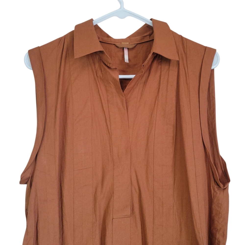 Free People Naomi Mini Dress XS Sienna Pleated Collared Shift Revolve Boho - Picture 5 of 12